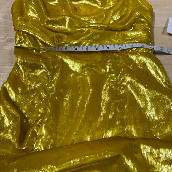 Theia NWT One Shoulder Fuzzy Texture Gold Maxi Gown Size 4 *Sample Dress* - Picture 5 of 9